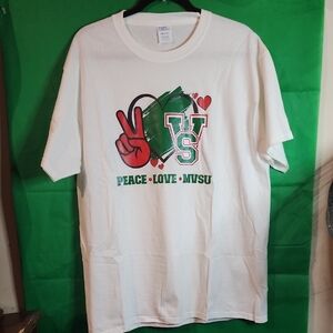 White Graphic T-Shirt with Peace Love MVSU Design